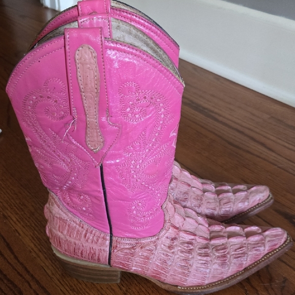 Vaquera (Mexico) Size 7 Women Genuine Leather Alligator Pink Dyed Western Boots - Picture 4 of 15